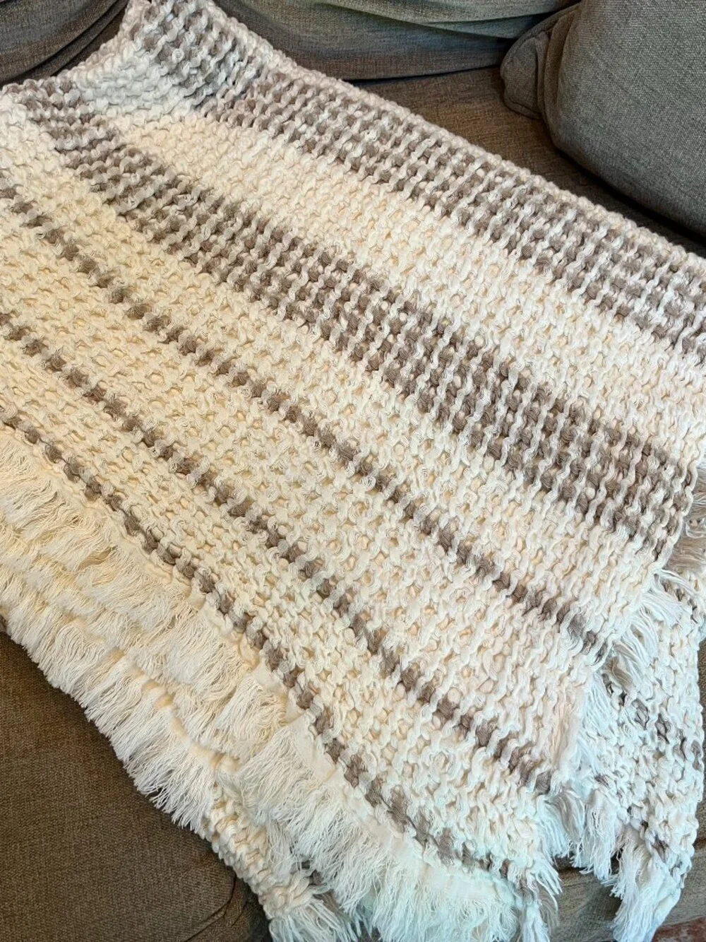 Porto Living Throw Blanket 100% Cotton Waffle Woven Portugal Neutral 72